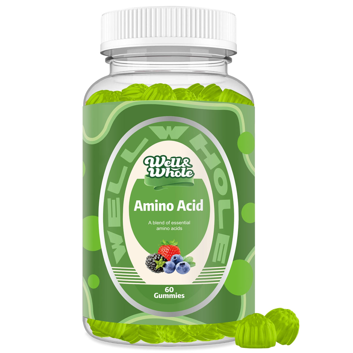 WellWholePlus EAA gummies jar with essential amino acids for men