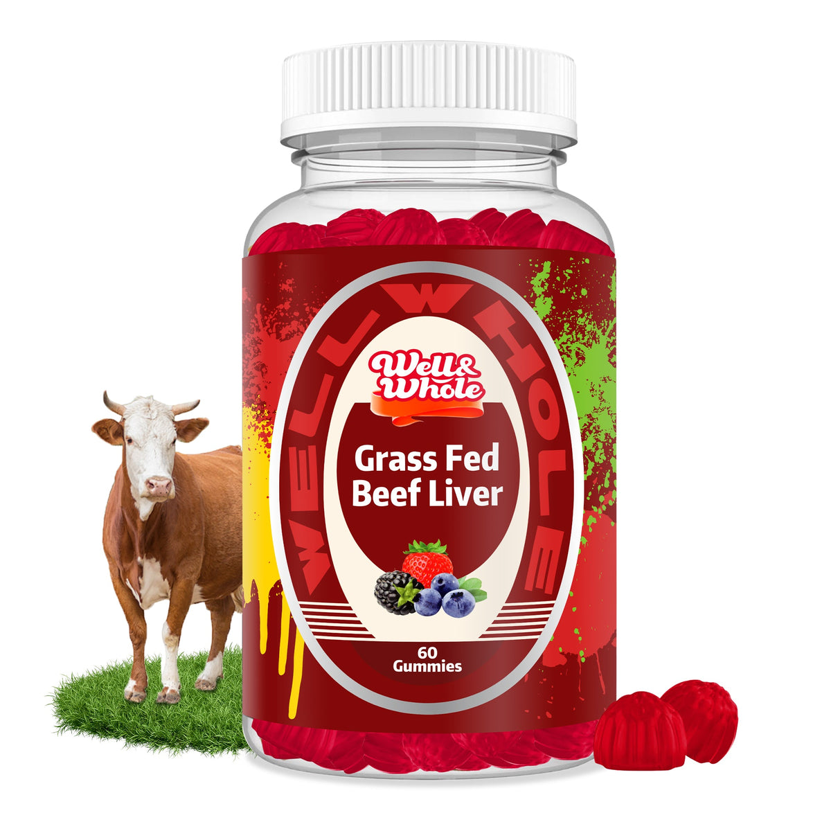 WellWholePlus grass fed beef liver gummies bottle with 60 count
