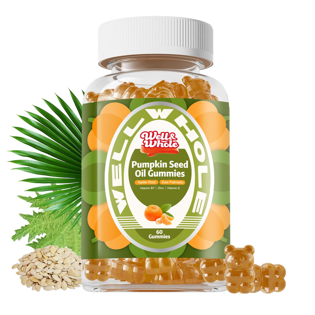 WellWholePlus pumpkin seed oil gummies with saw palmetto for men